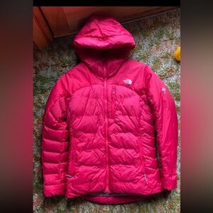 Bright red ish pink north face coat, very warm